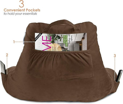 Nestl Reading Pillow for Kids & Teens with Shredded Memory Foam, Backrest Pillows for Reading, Watching, and Gaming, Use on the Couch, Bed, or Floor Adjustable Support, Washable Cover, Chocolate Brown
