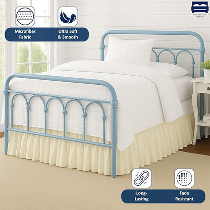 Cottingon Bed Skirt Twin 18" Drop with Split Corners, 100% Microfiber Soft and Stylish, Dust Ruffle with Platform, Ivory