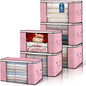 Budding Joy 90 L Large Storage Bags, 6 Pack Clothes Bins Foldable Closet Organizer Containers for Blanket, Comforters, Bed Sheets, Pillows (Pink)