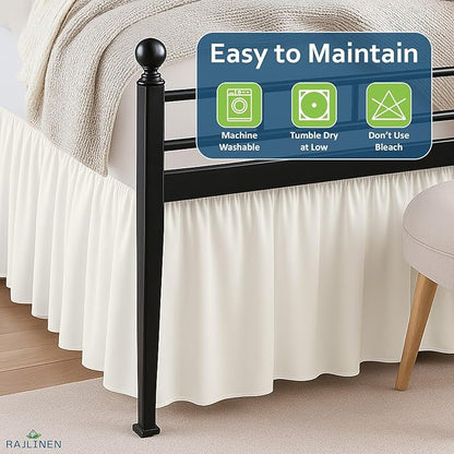 Rajlinen Ruffled Bed Skirt Full XL, 12 Inch Drop Dust Ruffle with Split Corners, 100% Microfiber Bedskirt with Platform, Three-Sided Coverage Ruffled Gathering Design, Ivory