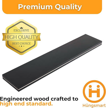 48 inch Floating Shelf x 11.8 Inch Deep, Black Stained Walnut with Stainless Steel Insert Veneer Engineered Wood Shelves for Storage, Wall Mounted Display Shelf for Bathroom Bedroom Kitchen