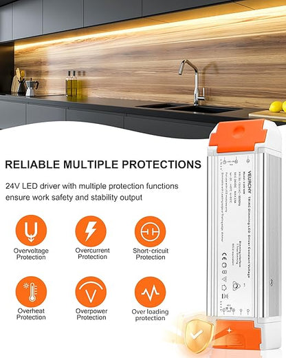 24V Dimmable LED Driver, 60 Watt Dimmable LED Power Supply AC 120V to DC 24V Compatible with Lutron & Leviton Dimmer Switches, 24 Volt Led Transformer 60W for Strip Lights Smooth Dimming