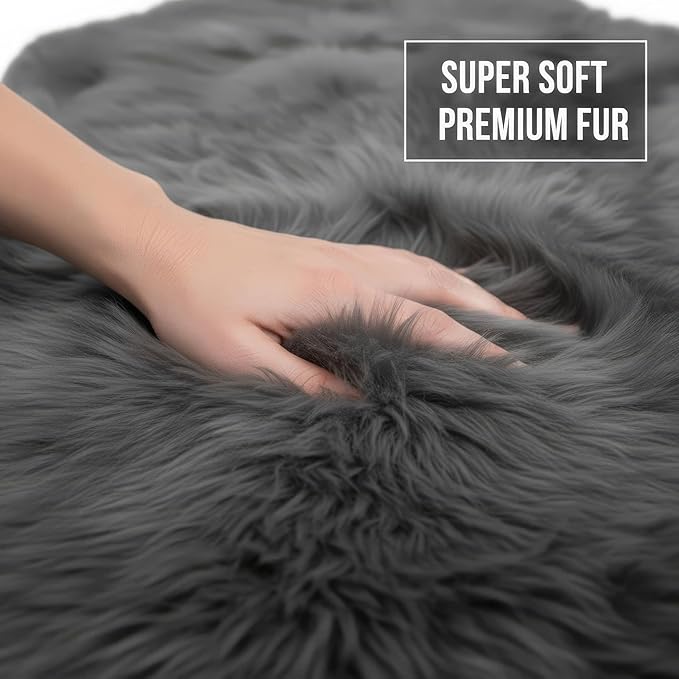 Premium Gray Sheepskin Rug Genuine Quad 4x6ft Pelt Fluffy Fur Rug for Living Room
