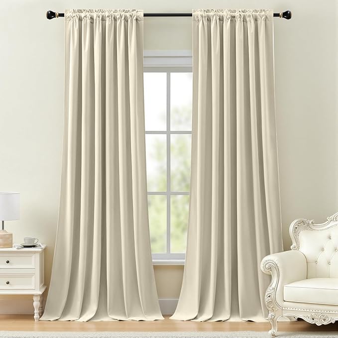 Velvet Curtains 84 Inches for Bedroom Thermal Insulated Room Darkening Heavy Velvet Curtain Sound Reducing Luxury Window Drapes for Living Room, Back Tab Rod Pocket, Ivory, W52 x L84, 2 Panels