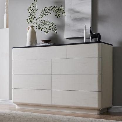 ACCOHOHO Modern 9 Drawer Dresser for Bedroom, 52" Wide Wooden Dressers with Large Storage,Handleless Chest of Drawers TV Stand for Living Room & Hallway, Curved Profile Design, White