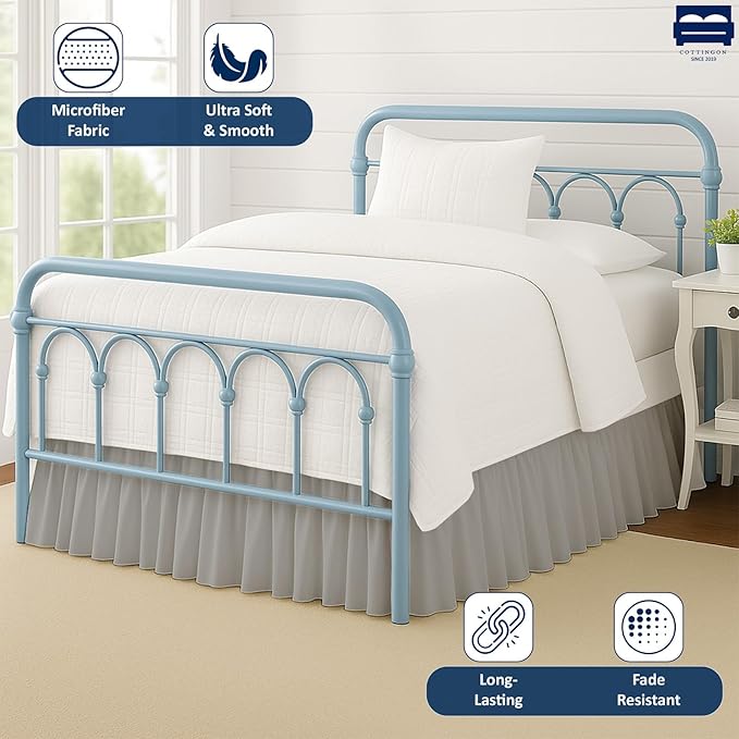 Ruffled Bed Skirt with Split Corners-Dust Ruffle - 14" Drop 100% Microfiber Soft,Sheen & Luxurious Look - Bed Skirts (Light Grey -Queen)