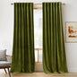 RYB HOME Moss Green Velvet Curtains 100 inches, Back Tab Soft Fabric Room Darkening Thermal Insulated Luxurious Home Decor Curtains for Living Room Bedroom, W 52" x L 100", 2 Panels Set