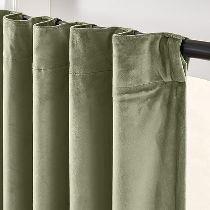 Lazzzy Velvet Green Curtains 108 Inches Long Black Out Thermal Insulated Room Darkening Curtain Drapes Luxury Back Tab Window Treatments for Bedroom Living Room 2 Panels, 52 x 108 Inch, Olive Sage