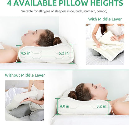 UTTU Cervical Pillow for Neck Strain Relief, Memory Foam Neck Pillow for Sleeping, Adjustable Orthopedic Sandwich Pillow, Contour Cooling for Side Back Stomach Sleeper, Medium(23.6"×14"×5.2"/4.5")
