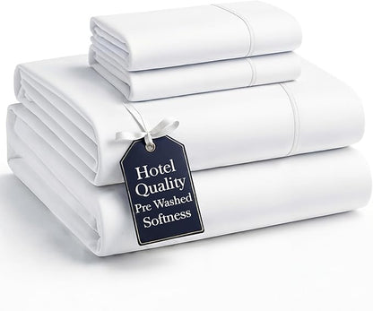 Casa Platino Full Size Sheets, 100% Brushed Microfiber Bedding, 4 Piece Set, Pre-Washed Full Bed Sheets, Ultra Soft and Cozy Sheet Set with 15 Inch Deep Pocket – White Bed Sheets – White