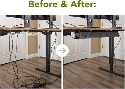 PERFECT POSTURE Mesh Cable Organizer – Under Desk Cable Management with Adjustable Straps, Flexible Mesh, Easy-Access Design, & Standing Desk Compatible – 37.4” (Black)