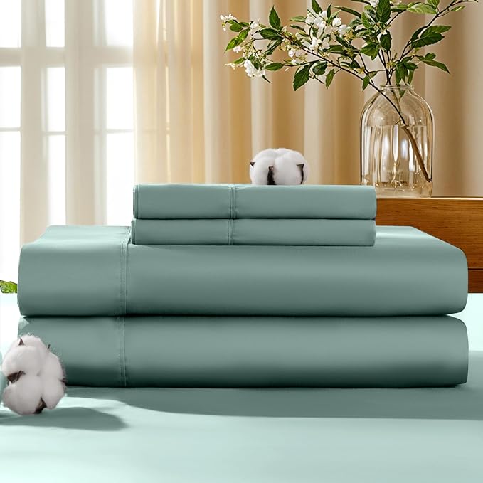 LBRO2M 100% Cotton Sheets Set Deep Pocket 19", 1000 Thread Count Full Size 4 Piece Bed Sheet Sets Soft Comfortable Bedding All Season (Full, Sage Green)