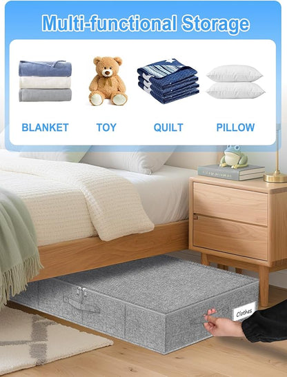 Under Bed Storage Container, 7" Tall Underbed Storage Bin with Rigid Sides & Bottom, Large Under-Bed Clothes Organizer with Zippered Lid for Bedroom, Dorm, Sofa, 30x15x6.7, Grey