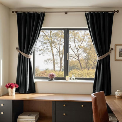 Lazzzy Velvet Blackout Curtains Thermal Insulated Room Window Drapes Super Soft Luxury Curtains for Living Room Bedroom Rod Pocket 2 Panels, Black, 52" W x 72" L