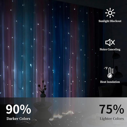 Star Blackout Curtains for Bedroom - Rainbow, 96 Inches Long 2 Panels, Blue & Purple & Pink