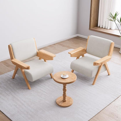 Accent Chair Set of 2, Mid Century Modern Chair, Velvet Upholstered Lounge Arm Chair with Solid Wood, Cozy Seating for Living Room, Bedroom, Balcony (White)