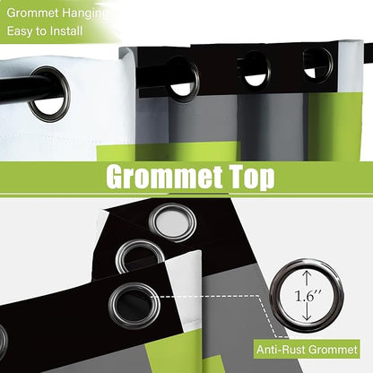 Lime Green 100% Blackout Curtains for Bedroom 84 inch Length 2 Panels Set Light Fresh Modern Abstract Geometric Black Out Curtains Insulated Room Darkening Window Drapes for Living Room, 52Wx84L