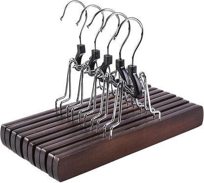Amber Home Wooden Pants Clip Hangers 10 Pack, Skirt Hangers with Non Slip Padded Velvet, Smooth Finish Solid Wood Jeans/Slack Hanger，Clamp Hangers in Antique Color