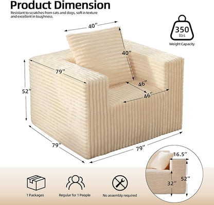 Single Cloud Sofa, Giant Bean Bag Chair with High Backrest & Wider Armrest, Foam Boneless Couch for Small Spaces, Comfy Furry Sofas with Pillows for Living Room, Bedroom, Apartment, Dorm, Office