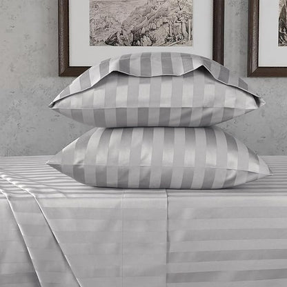 URBANHUT 800 Thread Count 100% Cotton Damask King Size Sheets, 4 Piece Striped King Size Bedsheets, Luxury Hotel Sheets Sateen Weave - Better Than Egyptian, 16" Elasticized Deep Pocket- Silver Grey