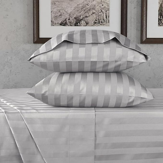 URBANHUT 800 Thread Count 100% Cotton Damask King Size Sheets, 4 Piece Striped King Size Bedsheets, Luxury Hotel Sheets Sateen Weave - Better Than Egyptian, 16" Elasticized Deep Pocket- Silver Grey