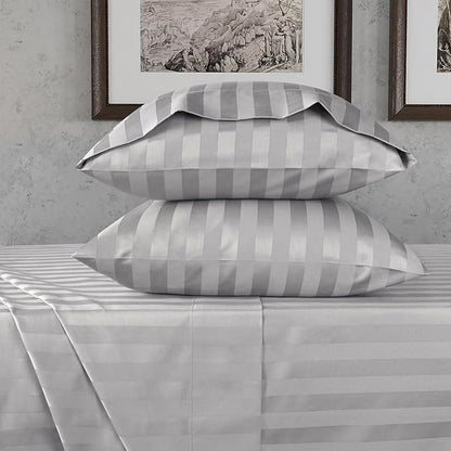 URBANHUT 800 Thread Count 100% Cotton Damask California King Size Sheets Set, 4 Piece Striped Cal King Size Bedsheets, Luxury Hotel Sheets Sateen Weave, 16" Elasticized Deep Pocket- Silver Grey