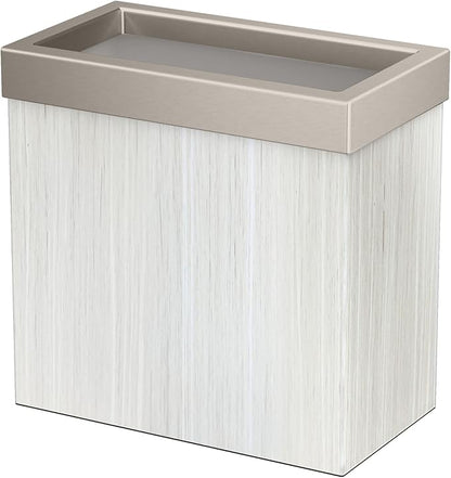 Gatco Modern Rectangle Wastebasket, White Oak/Satin Nickel Lid - Stainless Steel Trash Can with Removable Lid, Leakproof, 3 Gallon Capacity for Bathroom, Bedroom, Kitchen, or Office