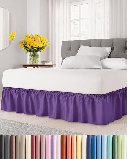 Wrap Around Dust Ruffle Bed Skirt - Purple - Twin/Twin XL Size Beds with 18 Inch Drop - Easy Fit Elastic Strap - Adjustable Pleated Bedskirt w/Brushed Fabric - Wrinkle Free - Women, Men, Kids & Teens