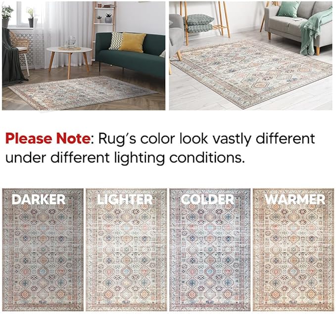 Keen Home Design 2x10 Rug - Machine Washable Runner Rug with Non-Slip Backing, Ideal for Hallway, Entryway, Kitchen, Laundry Room - Vintage, Easy Clean, Durable, Low Pile - (2'6" x 10')