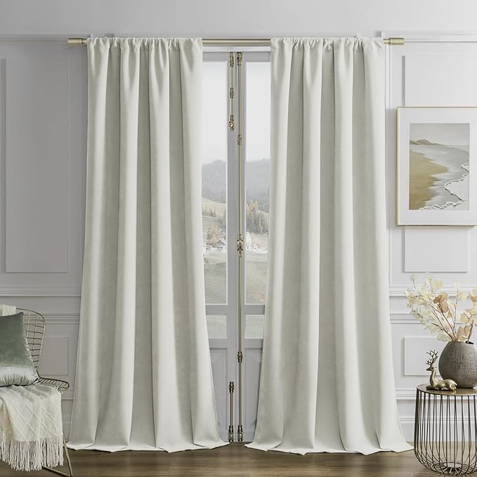 Joydeco Vanilla Grey Velvet Curtains 96 Inches 2 Panels, Luxury Thermal Insulated Soft Curtains for Bedroom & Living Room, Room Darkening Velvet Drapes, Rod Pocket (52W x 96L)