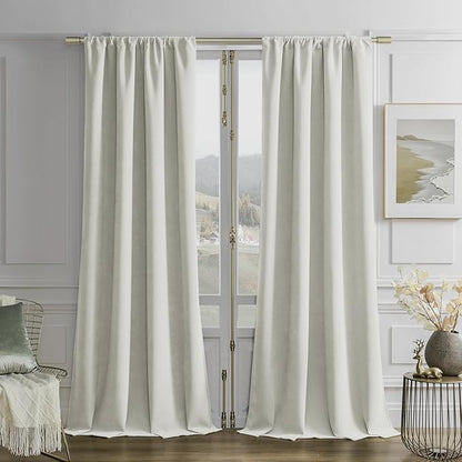 Joydeco Vanilla Grey Velvet Curtains 90 Inches 2 Panels, Luxury Thermal Insulated Soft Curtains for Bedroom & Living Room, Room Darkening Velvet Drapes, Rod Pocket (52W x 90L)