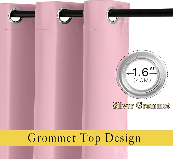 NICETOWN Crystal Pink Blackout Curtains 102 inch Length, Grommet Energy Saving Thermal Drapes Sound Reducing Heat Blocking Window Treatments for Living Room, 2 Panels, W52 x L102