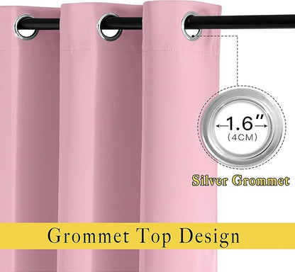 NICETOWN Blackout Crystal Pink Curtains 84 inches Long, Grommet Room Darkening Thermal Insulated Sound Dampening Window Treatments for Bedroom/Home Office, 2 Panels, W46 x L84