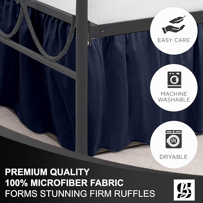 SKY BEDDINGS - Full Size Ruffled Bed Skirt with Split Corners - 12 Inch Drop Dust Ruffle Bed Skirt with Platform Three Sided Coverage - 100% Microfiber, Navy Blue