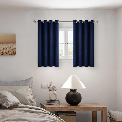 BGment Short 100% Blackout Curtains for Bedroom, Thermal Insulated Energy Efficiency Noise Reducing Grommet Curtains 45 Inch Length with Liner for Small Window 2 Panels Each 52 Inch Wide, Navy Blue