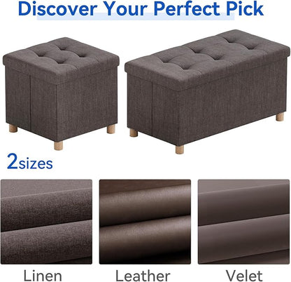 BRIAN & DANY 30 Inches Folding Storage Ottoman Bench, Ottoman with Storage Bench for Bedroom, Living Room, Entryway, Foot Rest with Legs, Brown