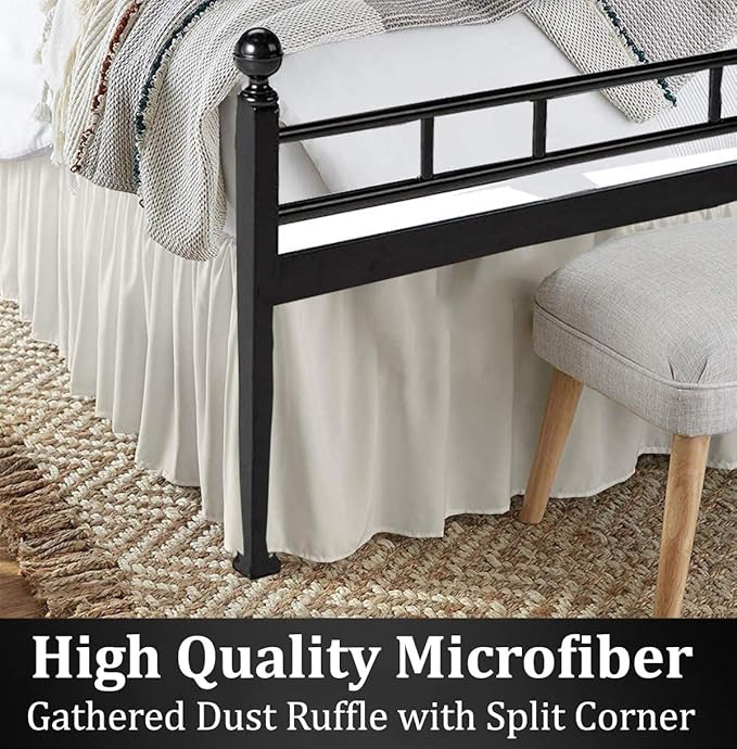 Ruffled Bed Skirt with Split Corners, Ivory, Queen 18 Inch Drop Bedskirt, Hotel Quality Brushed Microfiber Wrinkle Free Dust Ruffle Bed Skirt Queen Size