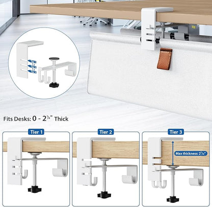 Zilink Under Desk Cable Management 30" No Drill Desk Cable Management Tray Clamp/Screw Mount Cable Tray Sturdy Waterproof Fabric Cord Organizer for Office, Home, White