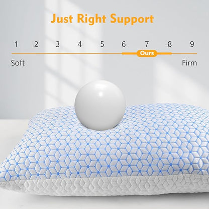 Shredded Memory Foam Pillows King Size Set of 2, Cooling Pillow Firm and Soft Adjustable for Side Back Stomach Sleepers