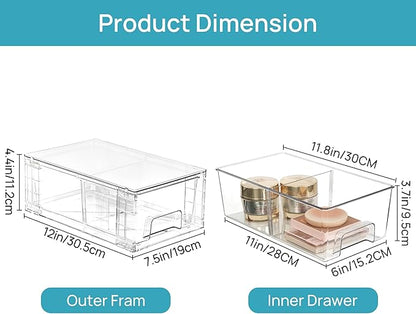 Vtopmart 10 Pack Stackable Storage Drawers,Clear Acrylic Drawer Organizers with Handles, Easily Assemble Containers for Fridge, Bathroom,Kitchen Undersink,Cabinet,Pantry Organization and Storage