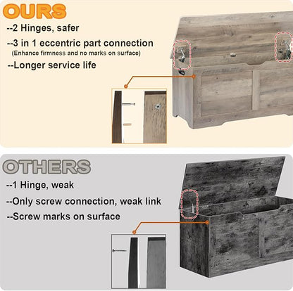 Timberer 39.4" Storage Chest, Wooden Storage Bench, Lift Top Toy Chest with 2 Safety Hinges, Large Toy Box, Entryway Bench for Living Room, Bedroom, Grey