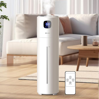 Large Humidifiers for Bedroom, 9L/2.5Gal Ultrasonic Cool Mist, Top Fill Easy Clean with 350ML/H Mist Speed, Quiet, Suitable for Kids Room Plant Yoga Office Study Room Living (White, Round)