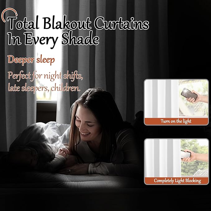 Blackout Curtains for Bedroom 72 Inch Length 2 Panels Set, Thermal Insulated 100% Black Out Privacy Soundproof Grommet Farmhouse Linen Window Curtains for Living Room Darkening, White, Each 52”Wide
