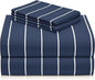 LuxClub 4 PC Queen Sheet Set, Deep Pockets Wrinkle Free Cooling Bed Sheets Hotel Bedding for Women, Men, Includes 1 Fitted Sheet, 1 Flat Sheet and 2 Pillowcases-Striped - Navy