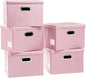 PRANDOM Foldable Storage Bins with Lids [5-Pack] Leather Fabric Collapsible Storage Boxes Organizer Containers Baskets Cube with Cover for Bedroom Closet Office Nursery Pink (14.9x10.8x10)