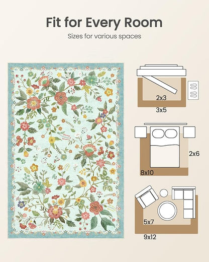 Amada 2x6 Washable Runner Rug, Non-Slip & Low-Profile Kitchen Area Rug with Durable Edge Binding, Boho Floral Pattern, Soft Long Entryway Runner Rugs for Bedroom & Hallway