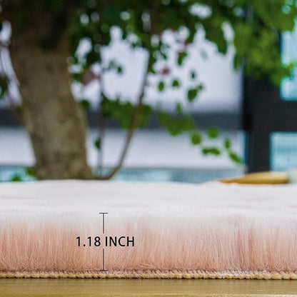 Pink Fuzzy Faux Rabbit Washable Fur Rug for Girls Bedroom 4x6 Shag Area Rugs for Living Room Boho Nursery Rug