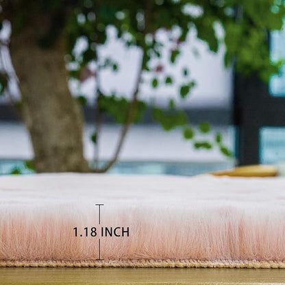 Living Room Rugs 8x10 Area Rugs for Bedroom Pink Shag Washable Faux Rabbit Fluffy Fur Rug Large Boho Nursery Rug