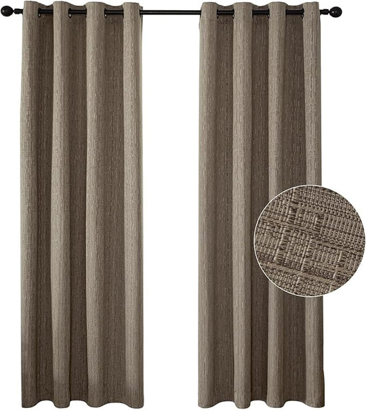 Jacquard Linen Curtains 84 inch Length 2 Panels Thick Faux Linen Blended Window Drapes Burlap Textured Curtains with Grommet for Living Room Bedroom Farmhouse (52x84 Dark Coffee) Natural