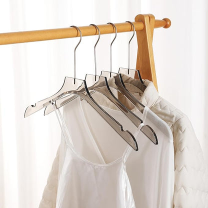 Clear Hangers 10 Pack, Crystal Clear Luxury Non-Slip Hangers for Suits, Coats, Dresses, Heavy Duty Thin Design Saves Closet Space Smoky Gray